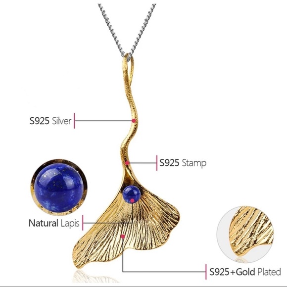 Artisan Handmade Natural Lapis 925 Silver The Zafyre Whale Tail Necklace - Picture 7 of 7